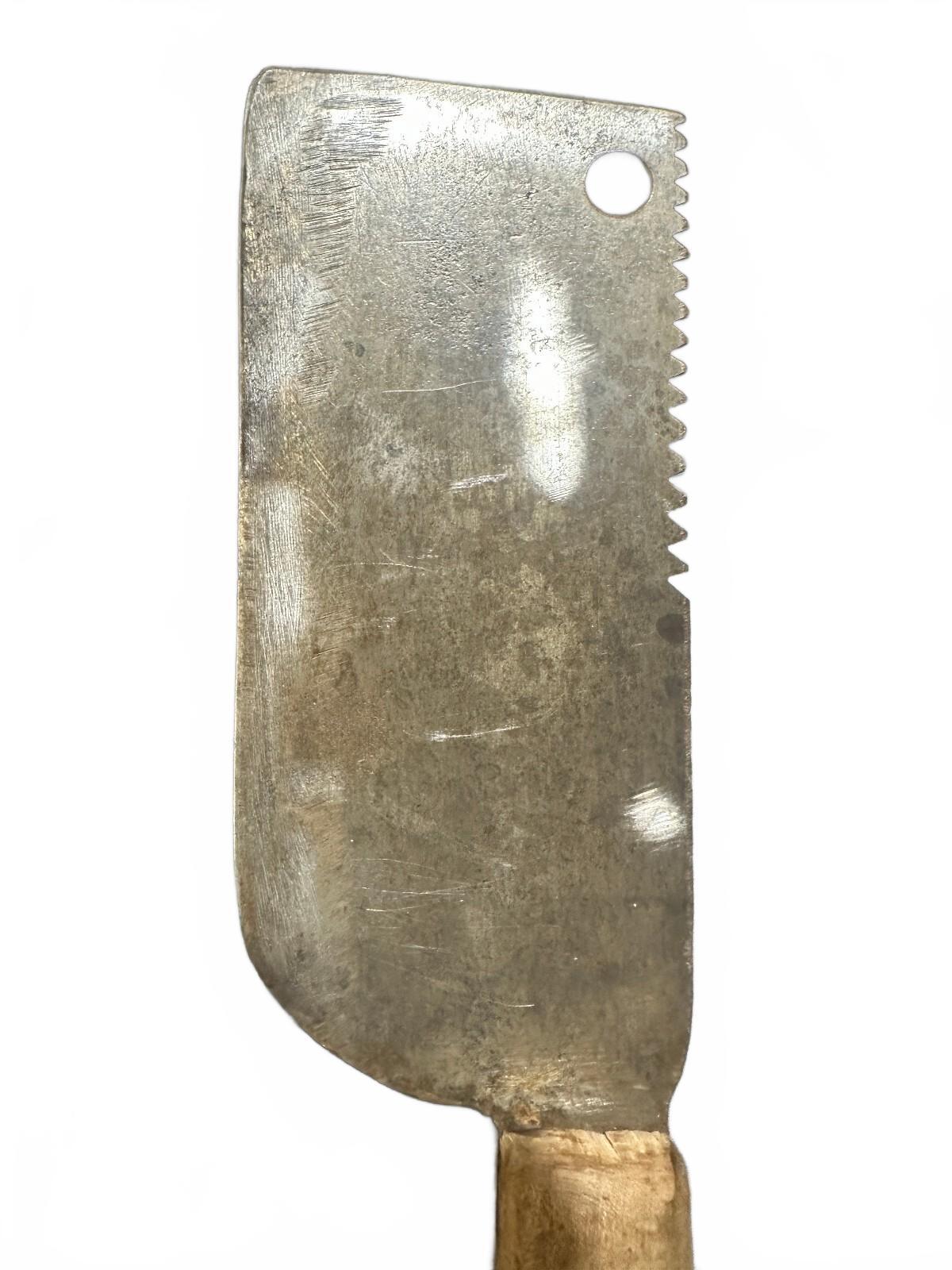 Vintage Butcher Meat Cleaver Serrated Spine Wood Handle