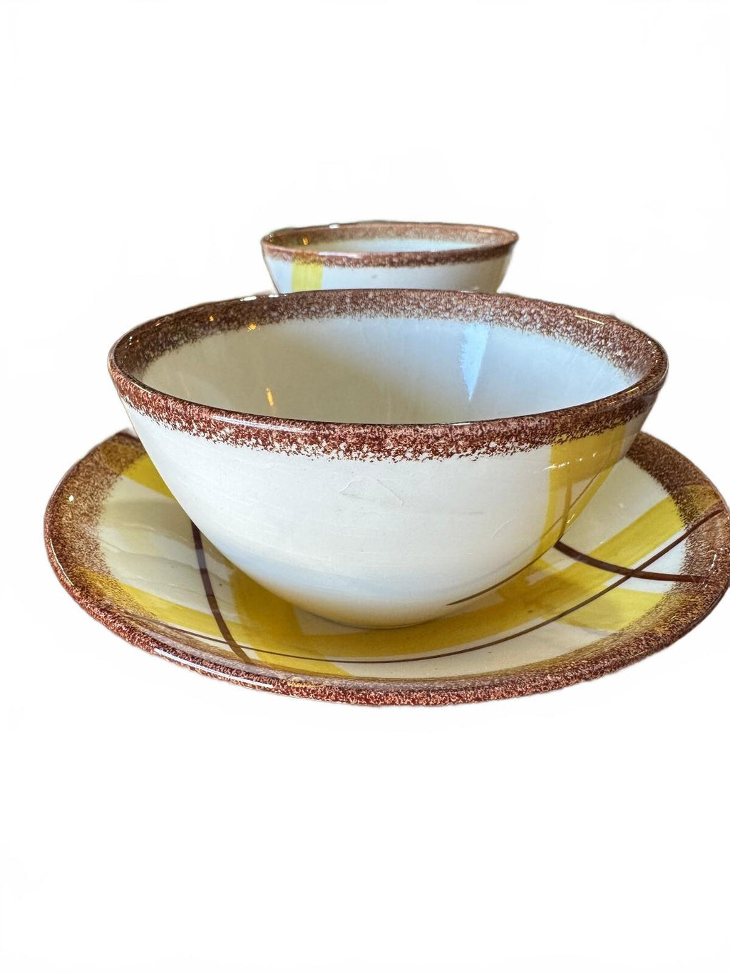 Vernon Kilns Organdie 4 Cups 8 Saucers Yellow Plaid