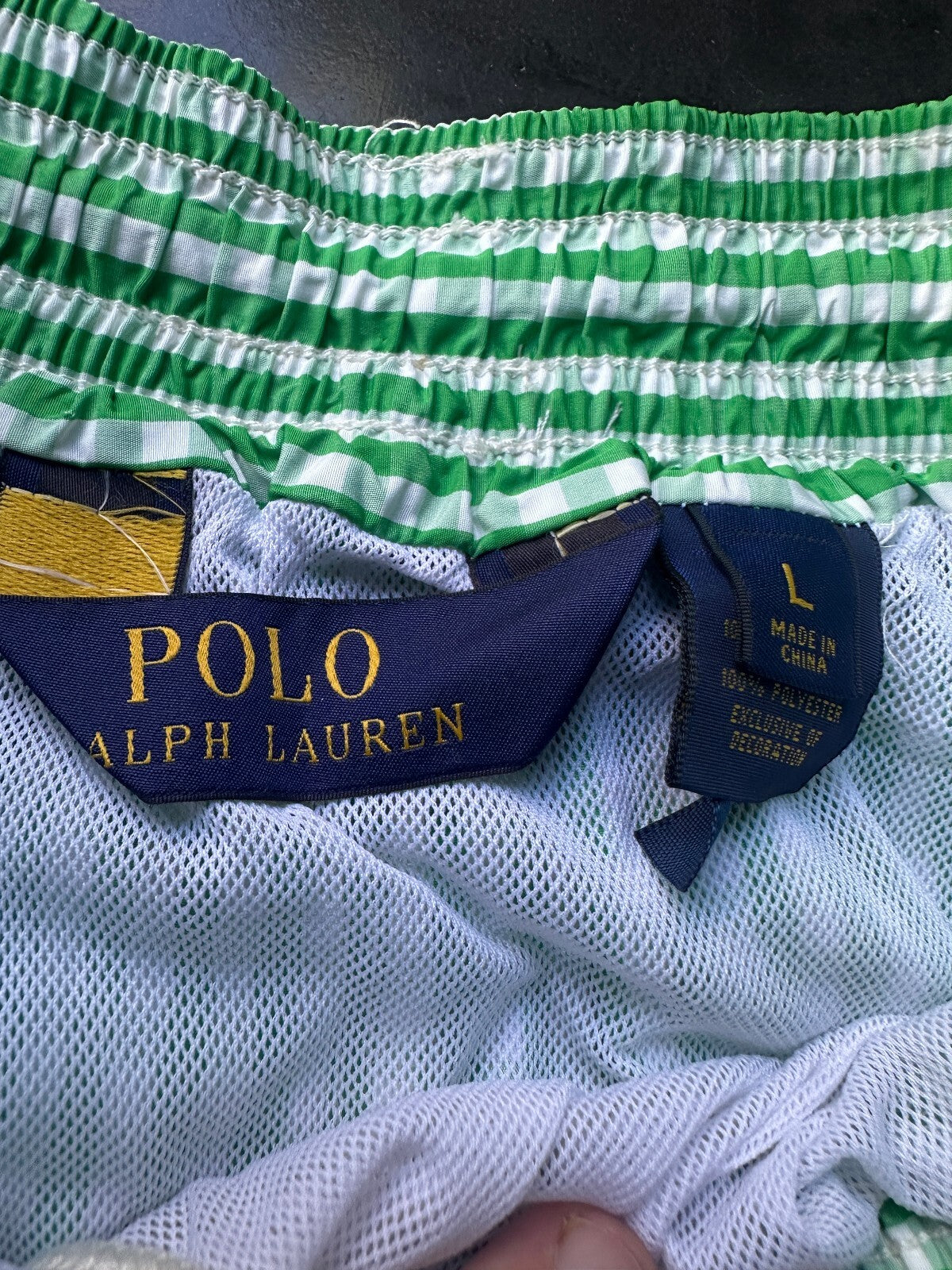 Polo Ralph Lauren Green Gingham Swim Trunks L