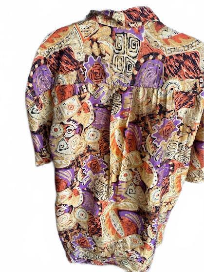 One 800 Hundred Silk Abstract Camp Shirt Large