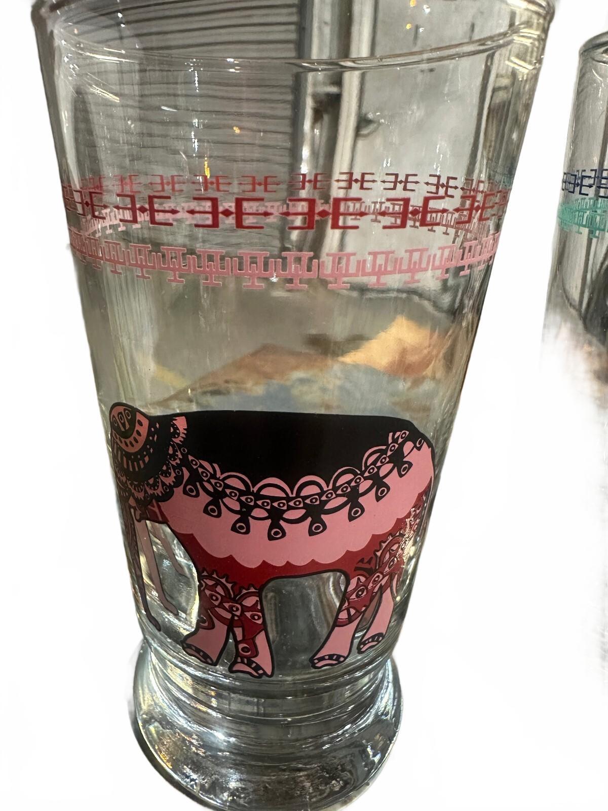 Vintage Elephant Tumblers Pink Blue Glasses Set of 2