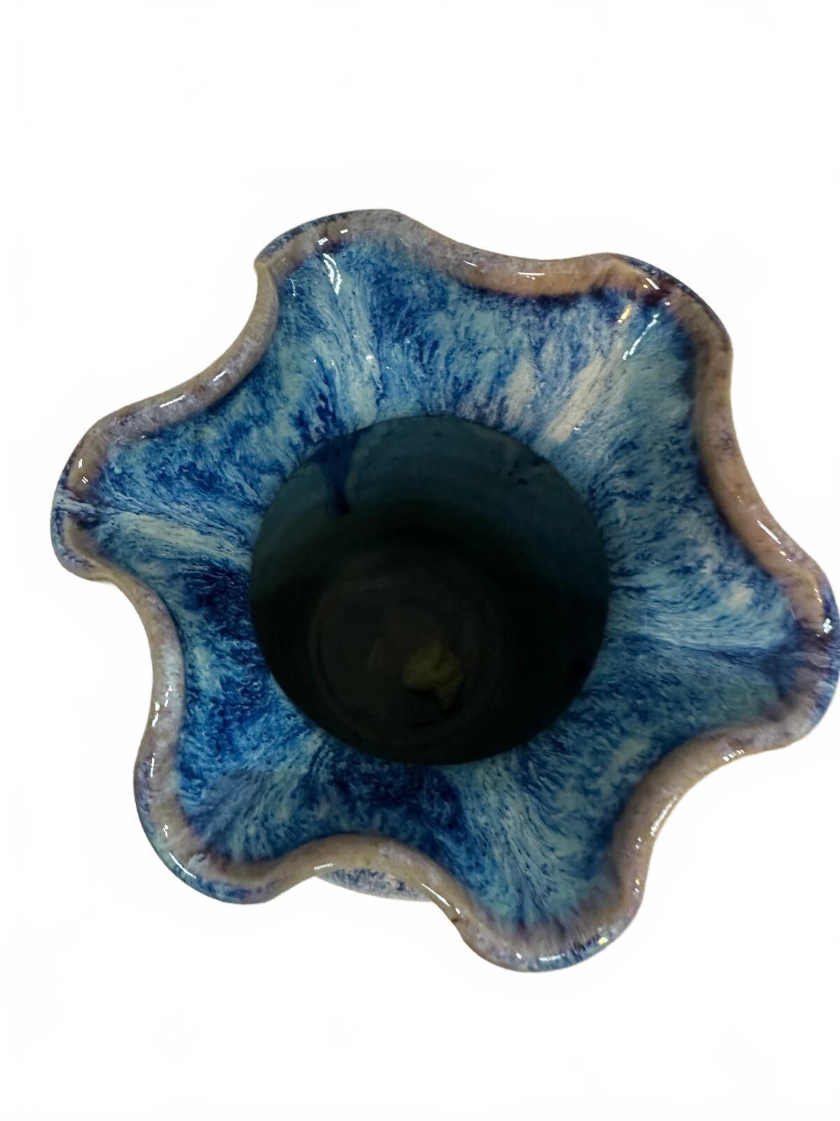 Vintage DK Clay NC Blue Drip Glaze Pottery Vase