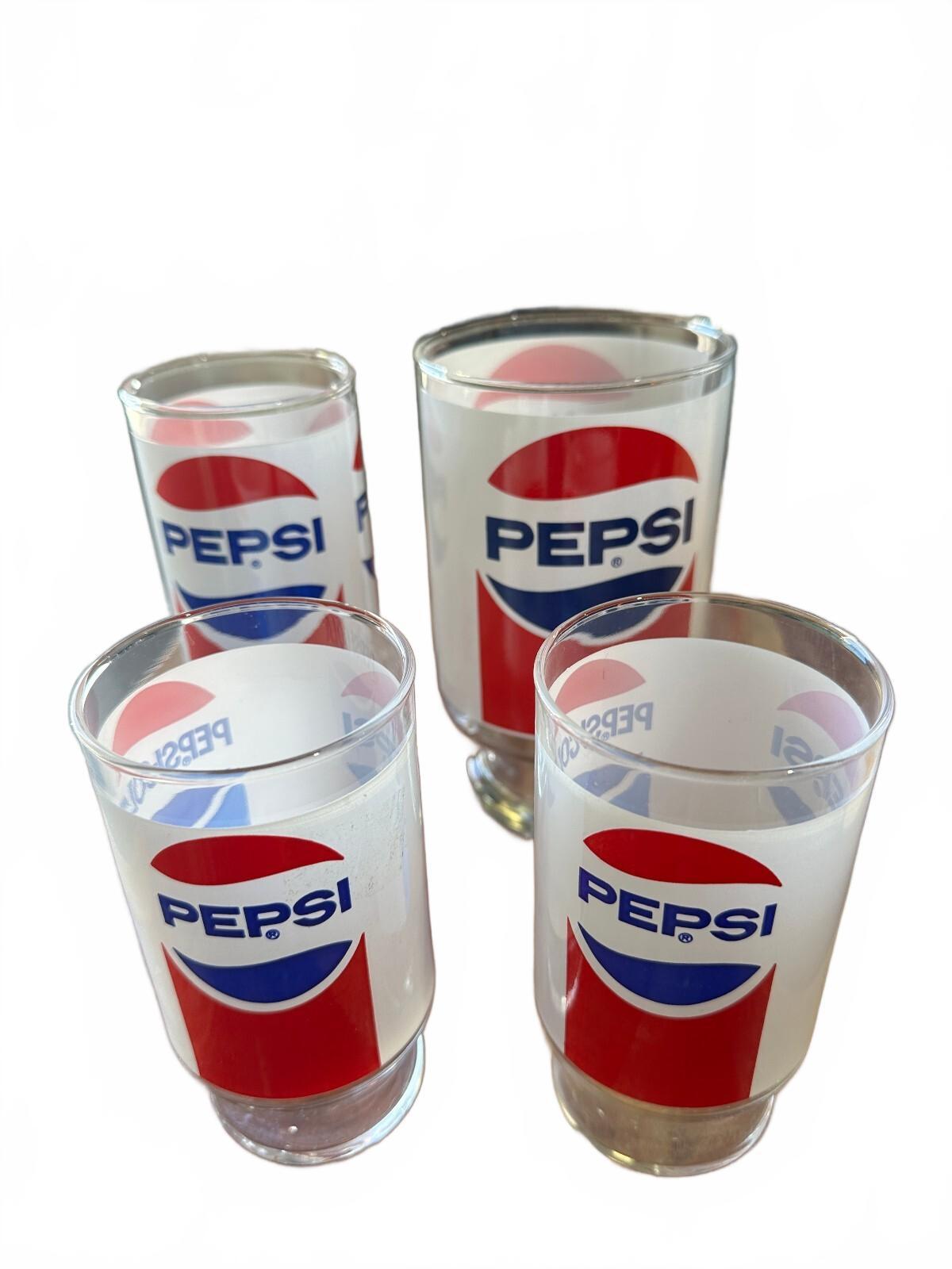 4 Vintage 1970s Pepsi-Cola Red White Blue Glasses