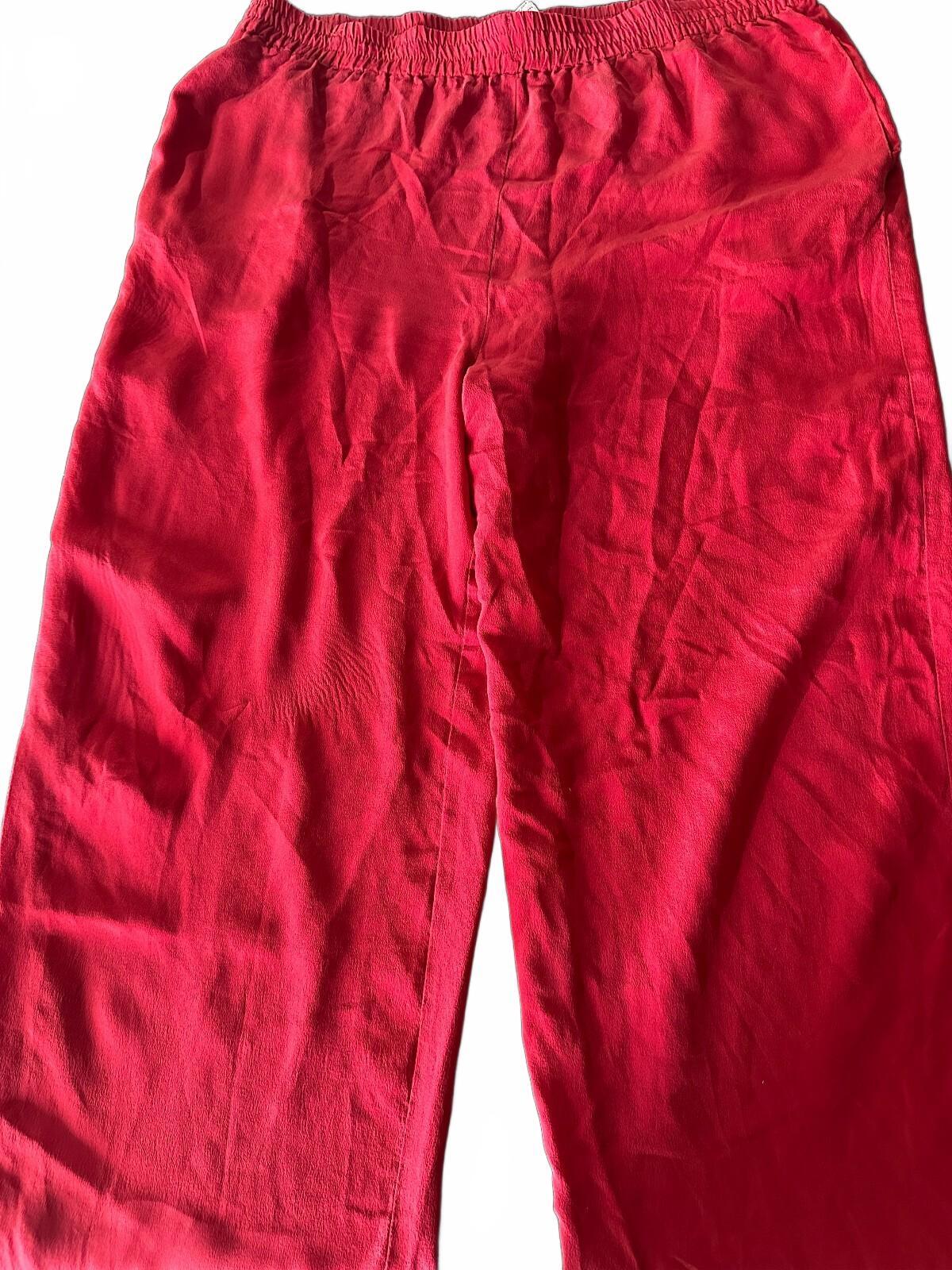 Side Line Red 100% Silk Pull-On Pants Medium