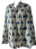 Squisto Blue Ikat Cotton Button Front Shirt L