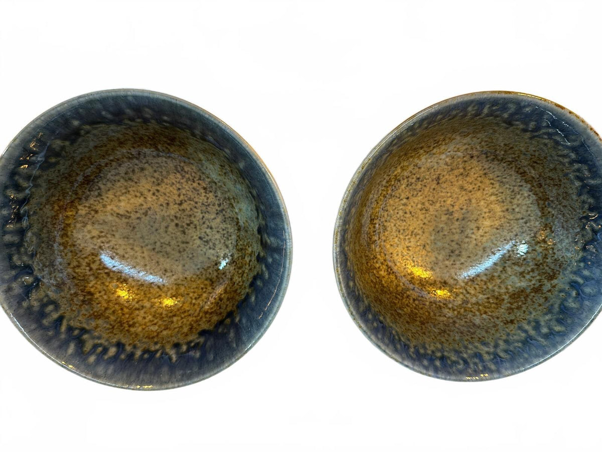Set of 3 Signed Studio Pottery Stoneware Bowls Blue Brown