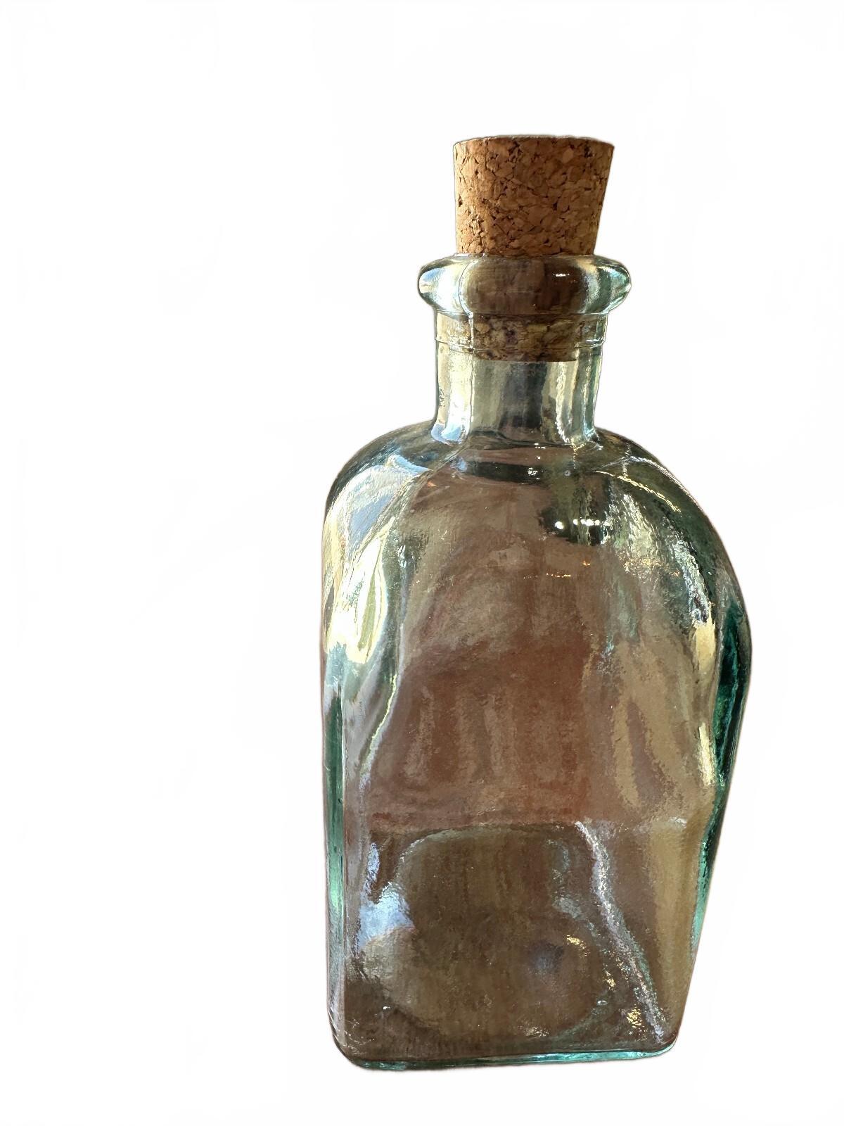 Aqua Recycled Glass Olive Oil Bottle Cork Stopper 5.25"