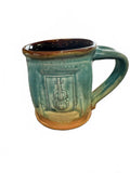 Studio Pottery Violin Mug Signed Green Brown 4"
