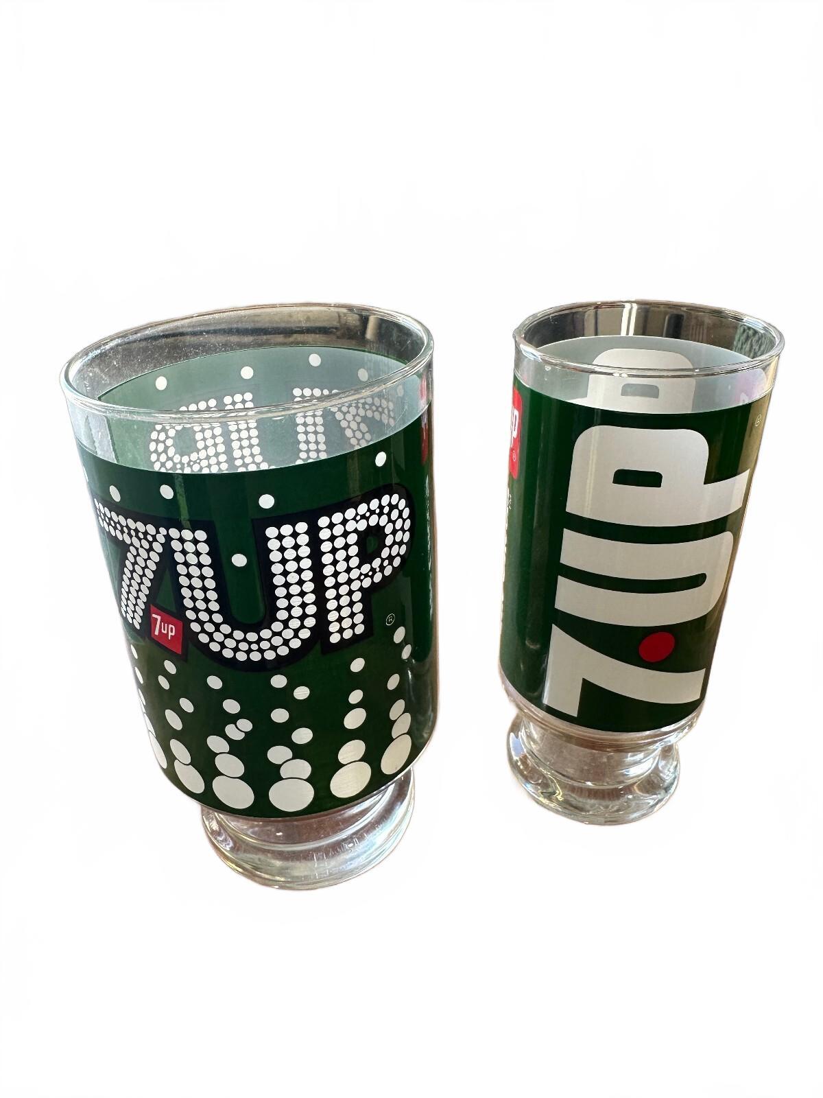 7UP Up & Up Green Soda Glasses Set of 2 Footed