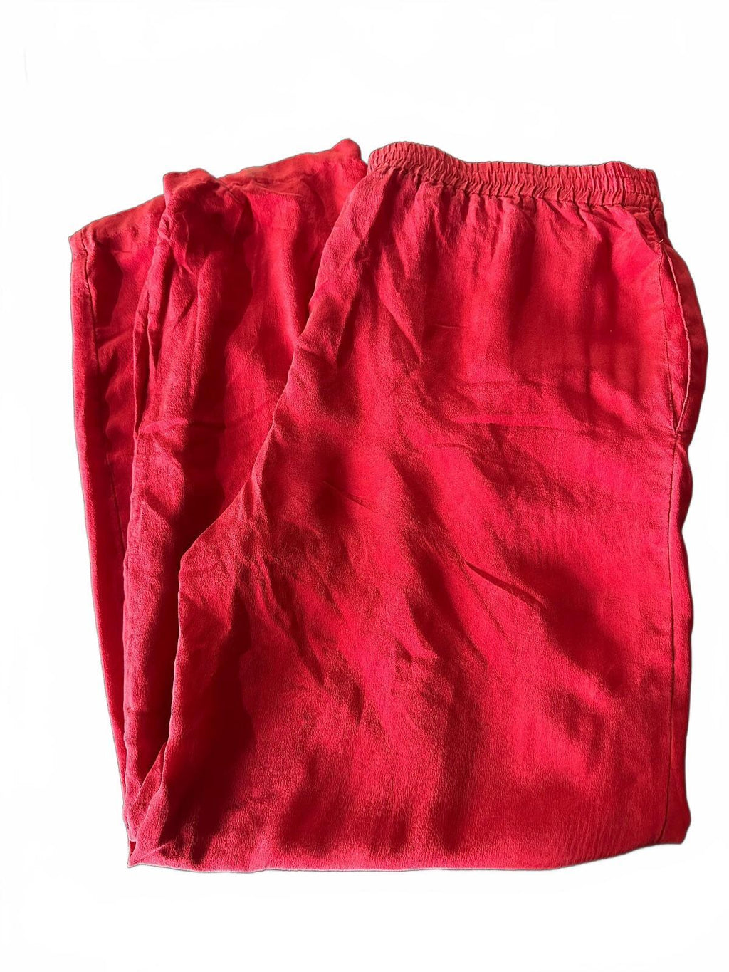 Side Line Red 100% Silk Pull-On Pants Medium