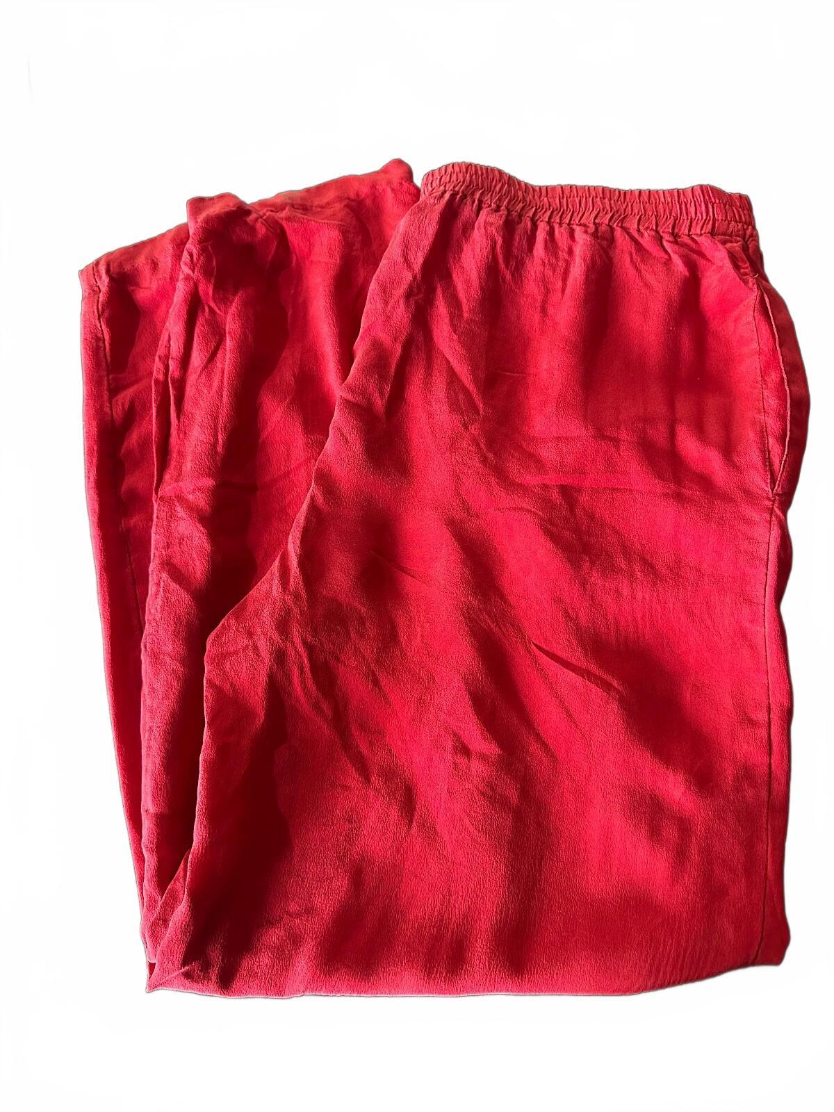 Side Line Red 100% Silk Pull-On Pants Medium