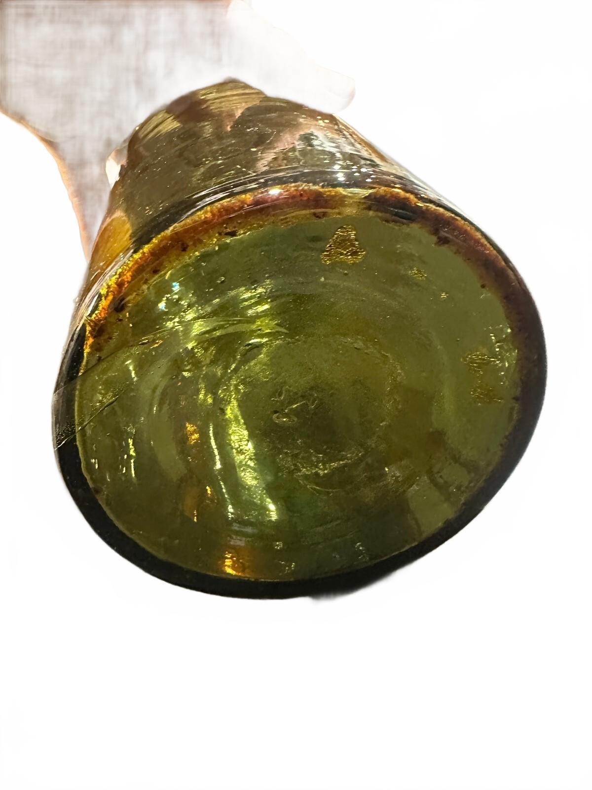 Antique Olive Green Glass Wine Bottle Applied Lip 13"