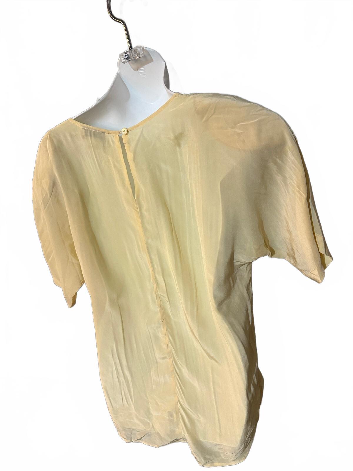 Mr. Jax 100% Silk Embroidered Pocket Blouse 8 Pale yellow