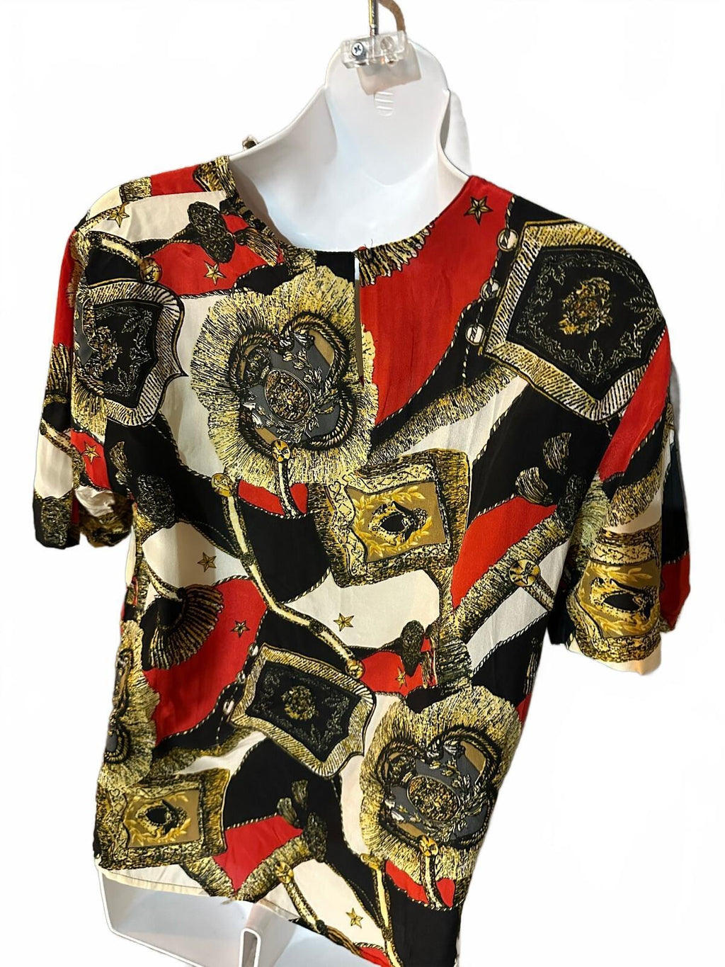Christie & Jill Silk Print Blouse Red Gold Medium
