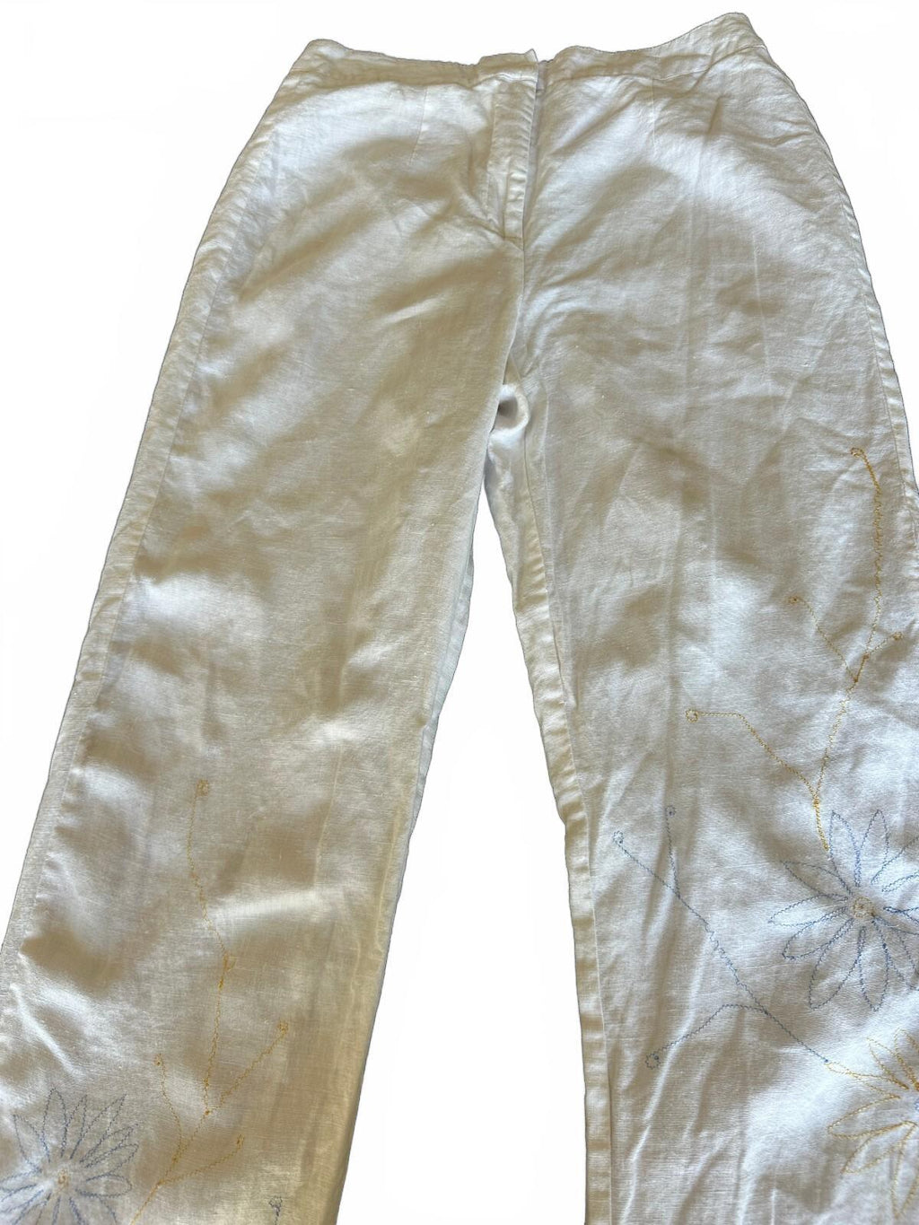 Willi Smith White Linen Embroidered Pants 6