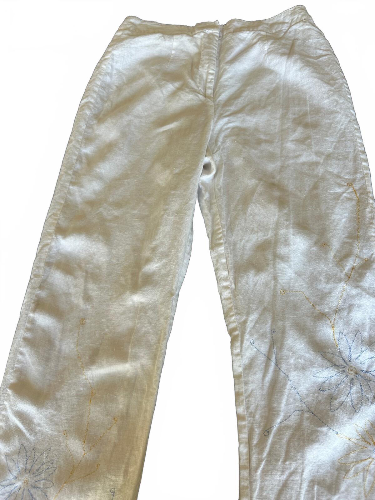 Willi Smith White Linen Embroidered Pants 6