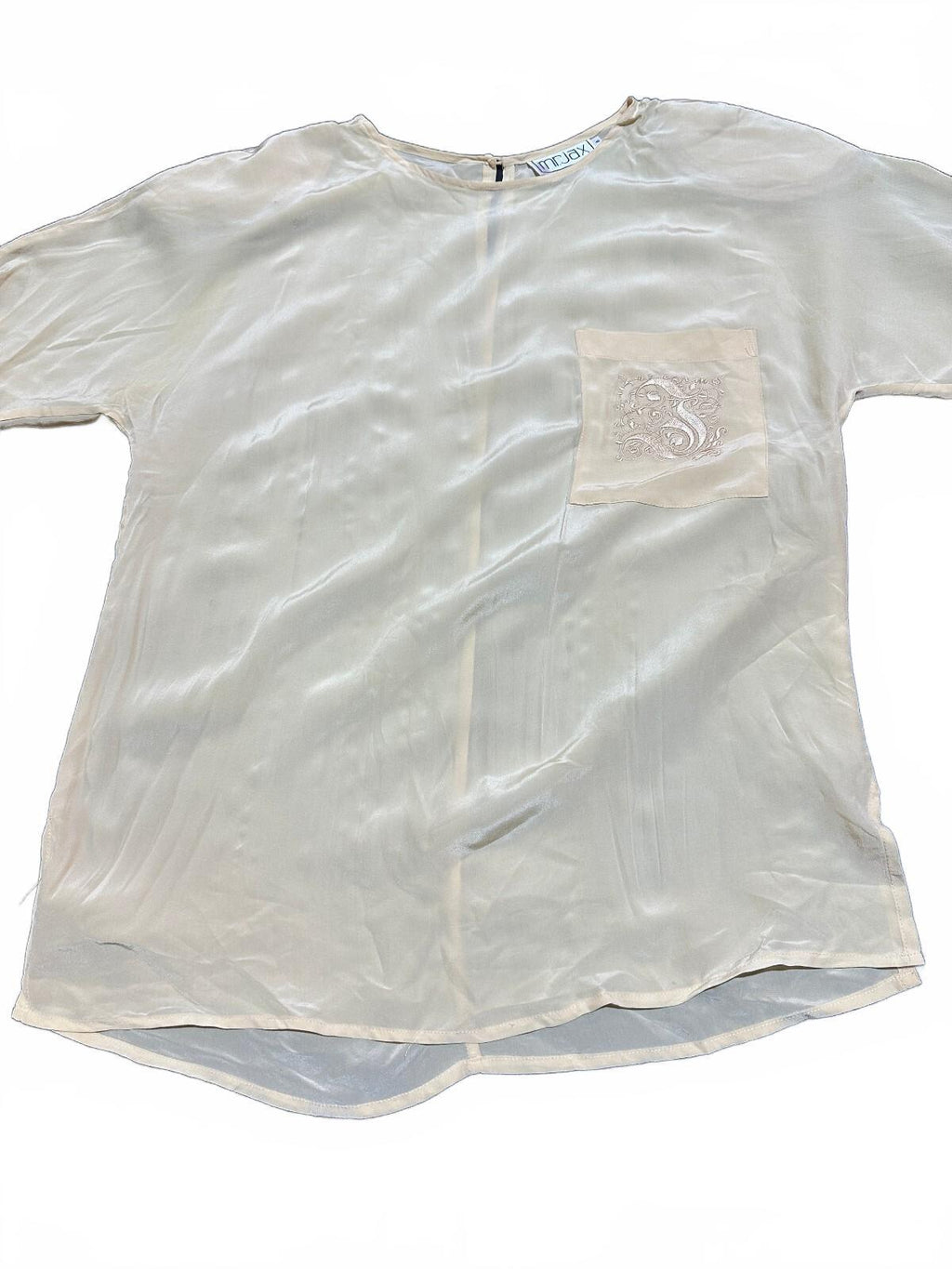 Mr. Jax 100% Silk Embroidered Pocket Blouse 8 Pale yellow