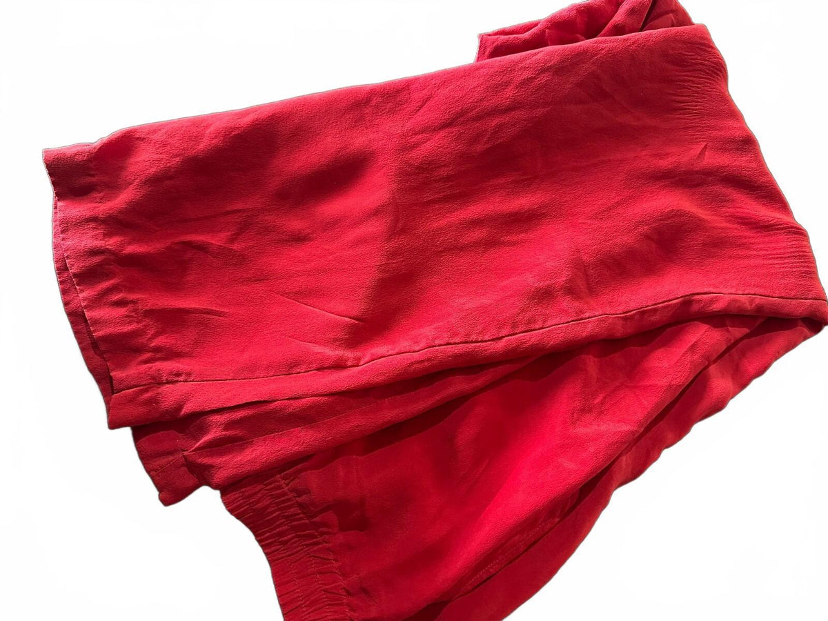 Side Line Red 100% Silk Pull-On Pants Medium