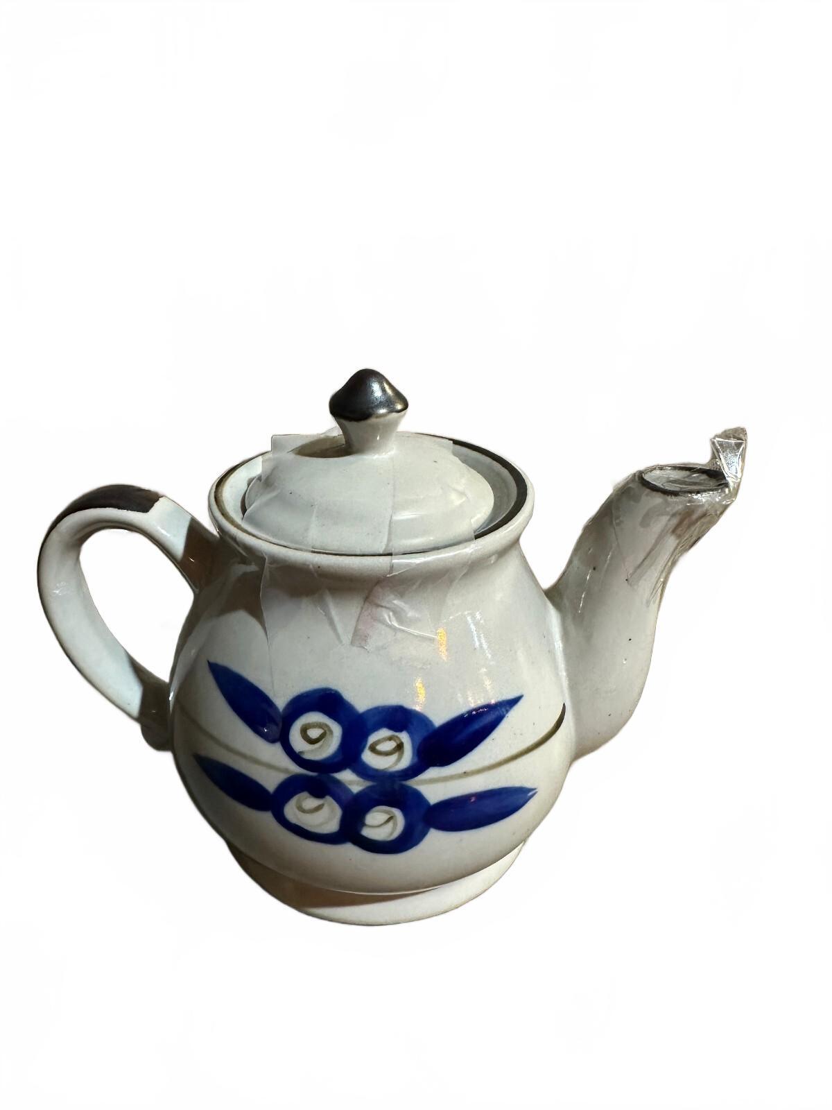 Blue White Studio Pottery Teapot Berry Design