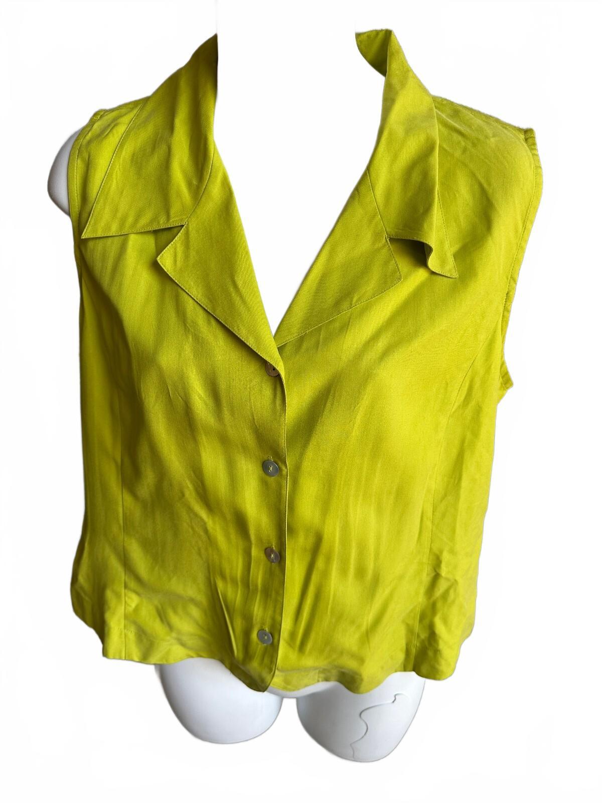 Peter Martin Chartreuse Silk Sleeveless Blouse M