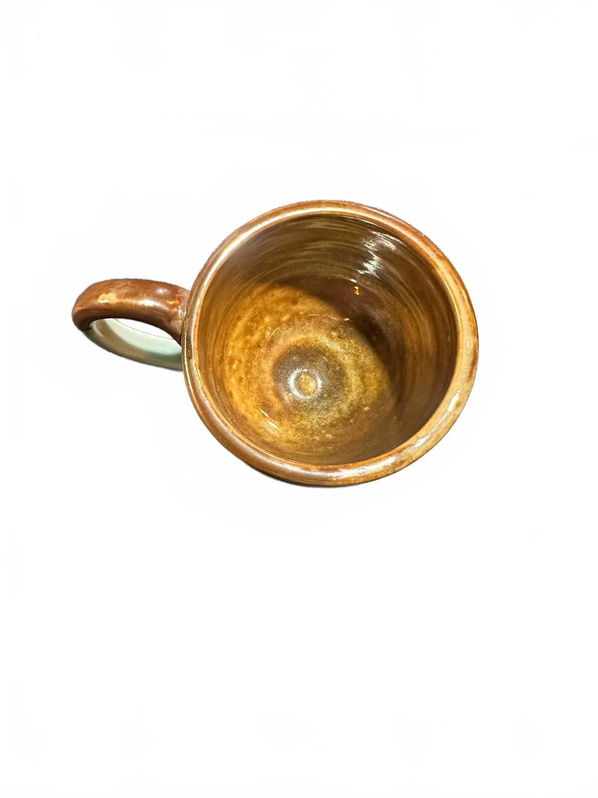 Vintage Handmade Studio Pottery Ribbed Green Brown Mug