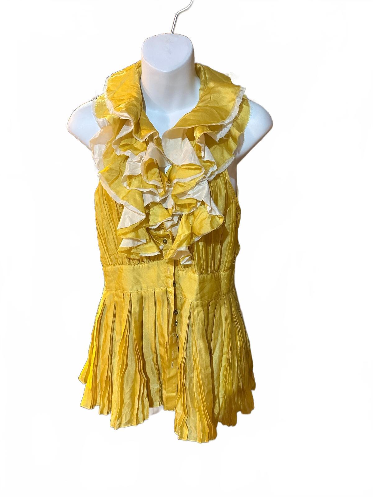 Rachel Roy Size 4 Yellow Pleated Ruffle Sleeveless Top