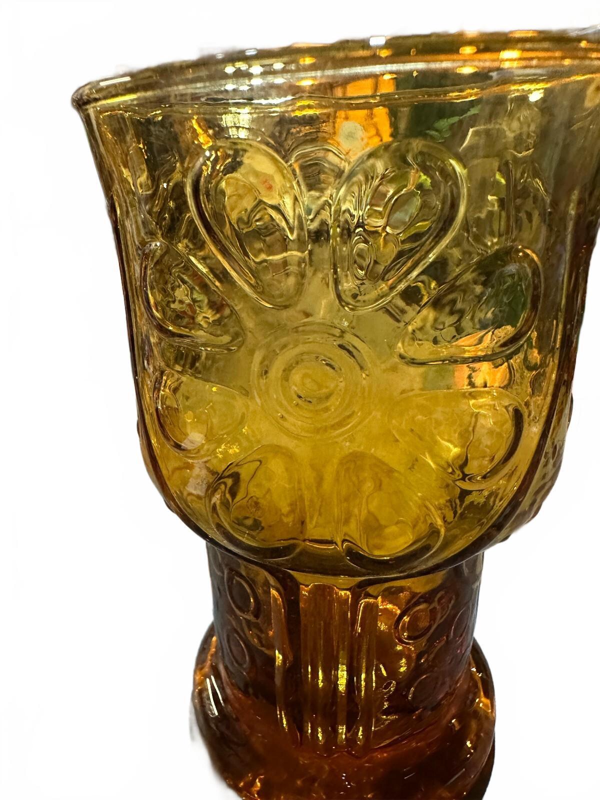 Vintage Amber Pressed Glass Daisy Pedestal Tumbler 5"