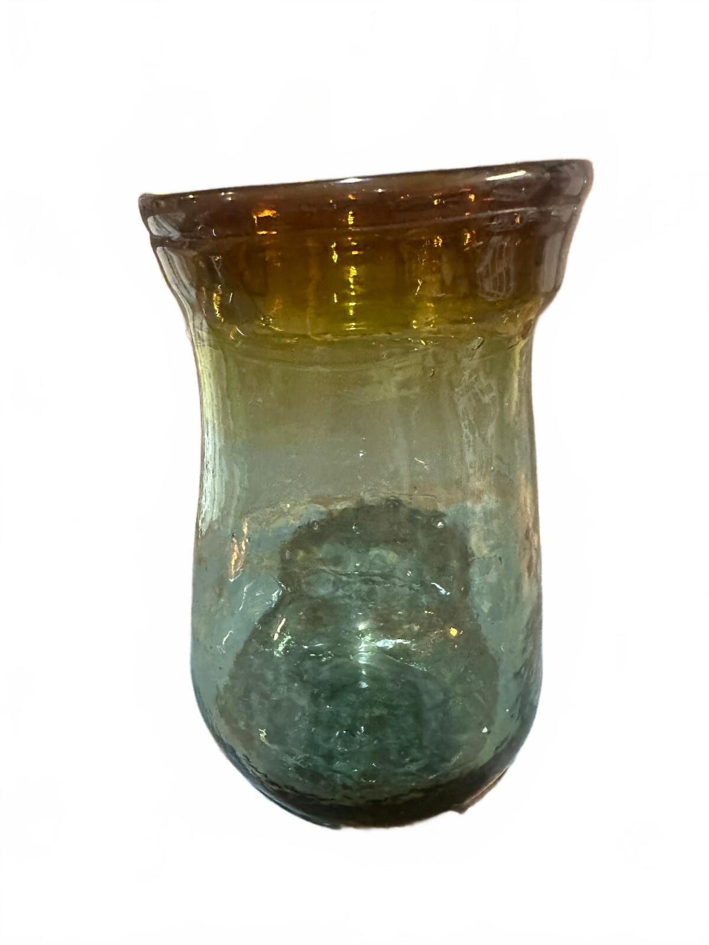 Hand Blown Aqua Green Amber Two Tone Glass vase