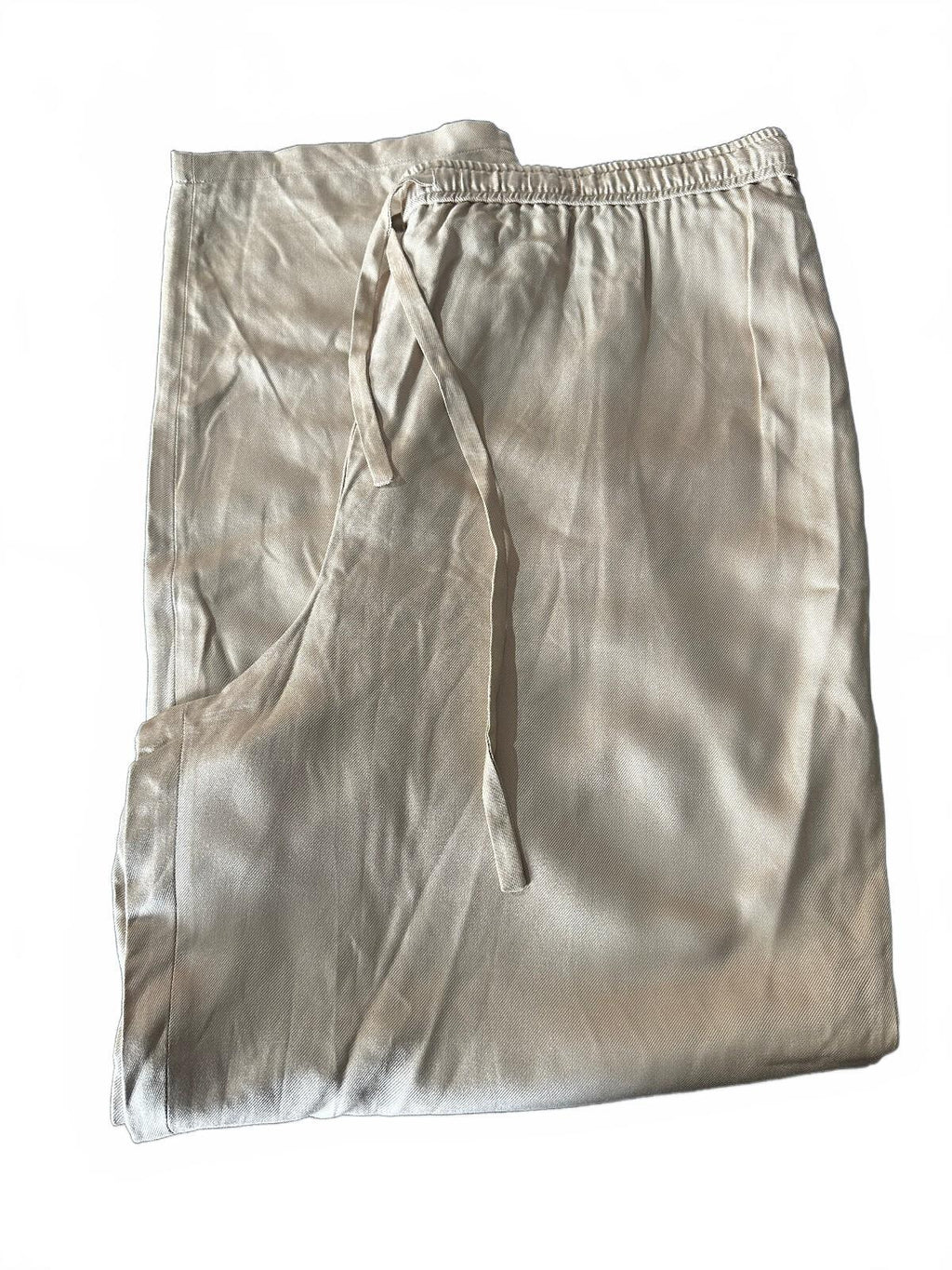 Via Seta 100% Silk Drawstring Pants Tan L