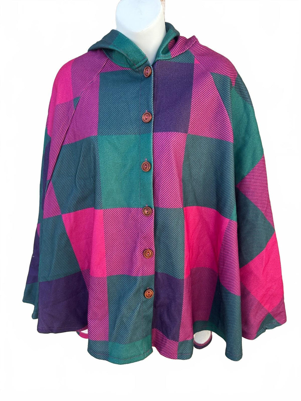 Yo Curic 3XL Plaid Hooded Cape Poncho Pink Green Purple