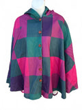 Yo Curic 3XL Plaid Hooded Cape Poncho Pink Green Purple