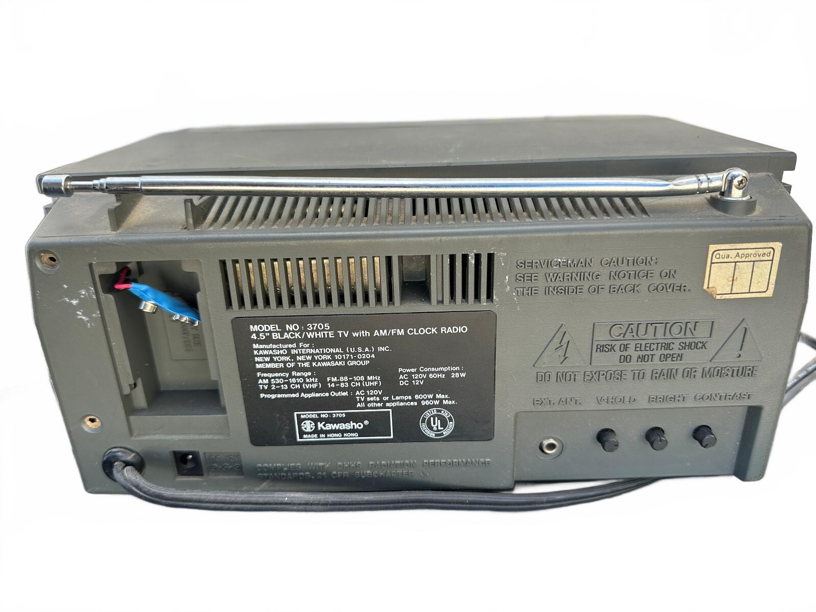 Kawasho 3705 4.5" B&W TV AM/FM Alarm Clock