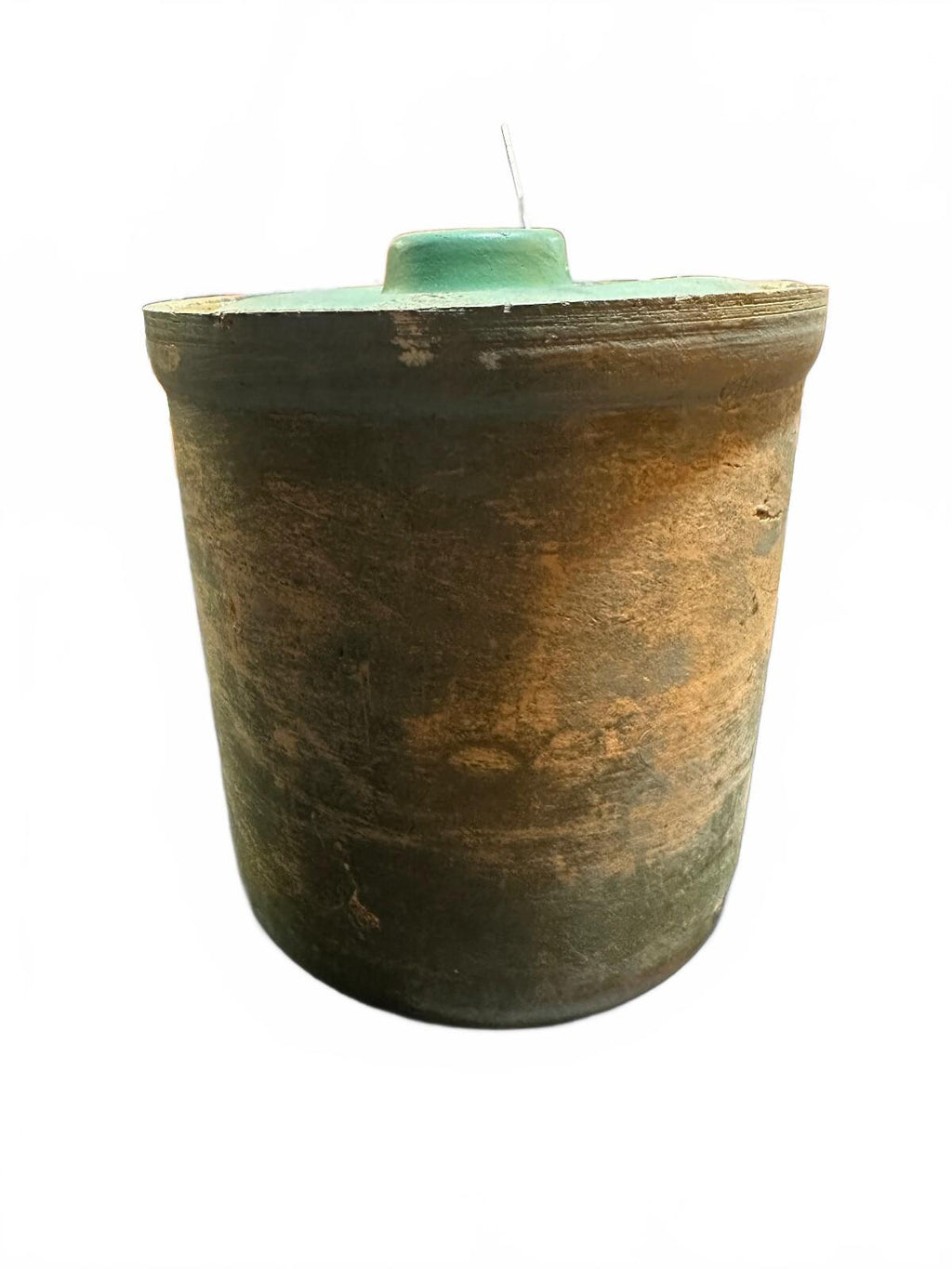 Antique Primitive Green Glazed Stoneware Lidded Canister