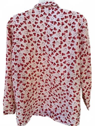 WinterSilks Heart Print Silk Blouse Size S
