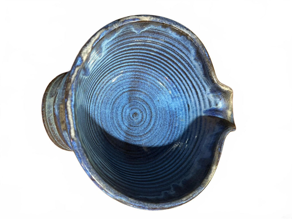 Hand Thrown Blue Studio Pottery Batter Bowl Spout 9"