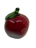 Red Hand Blown Art Glass Apple Paperweight Green Leaf