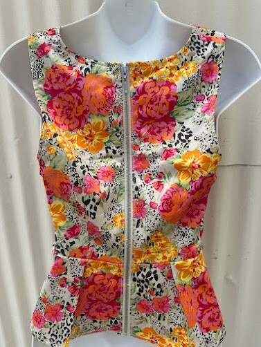 Guess Los Angeles Floral Zip Peplum Top