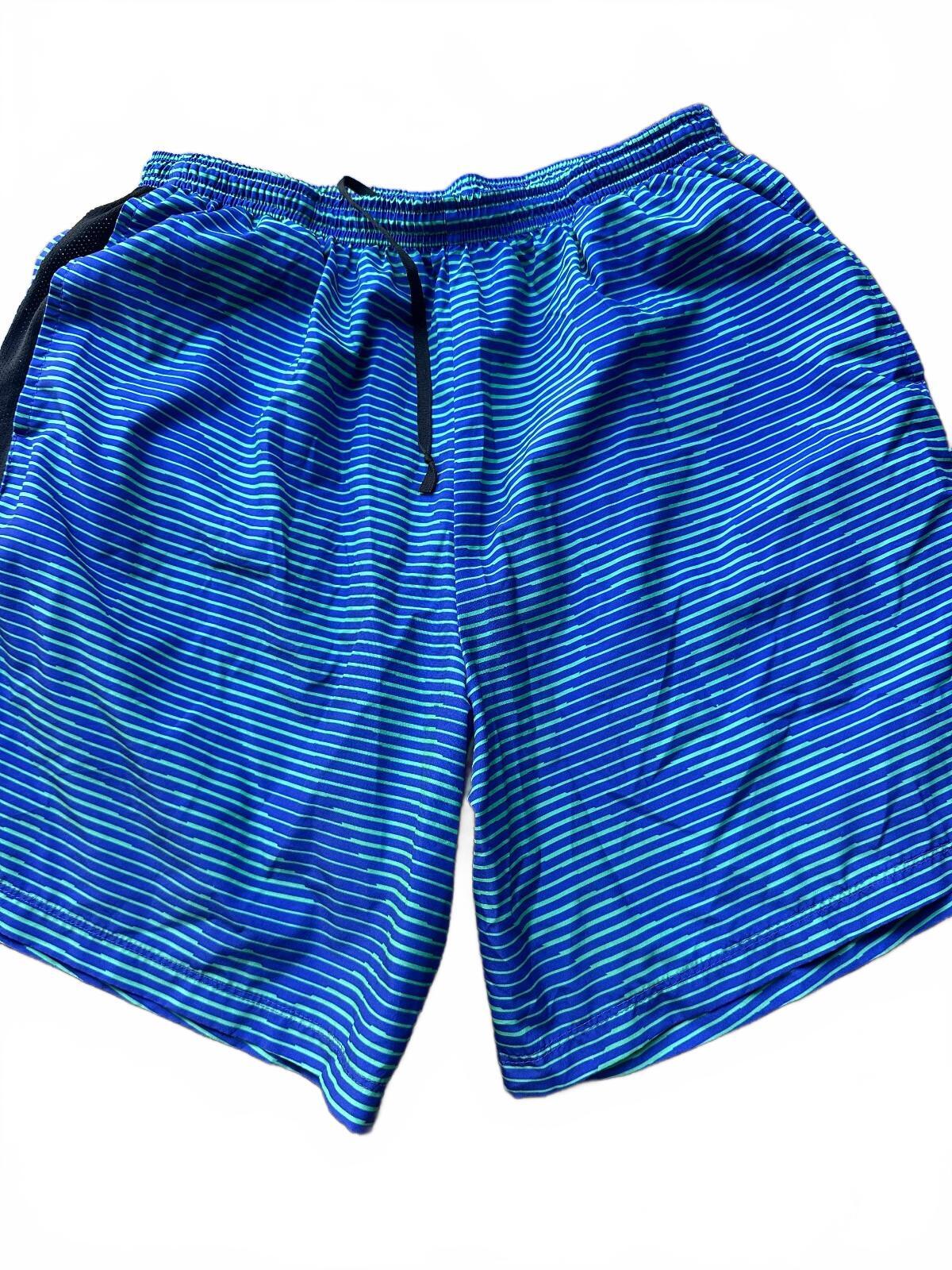 Nike Dri-FIT Blue Green Striped Swim Trunks L