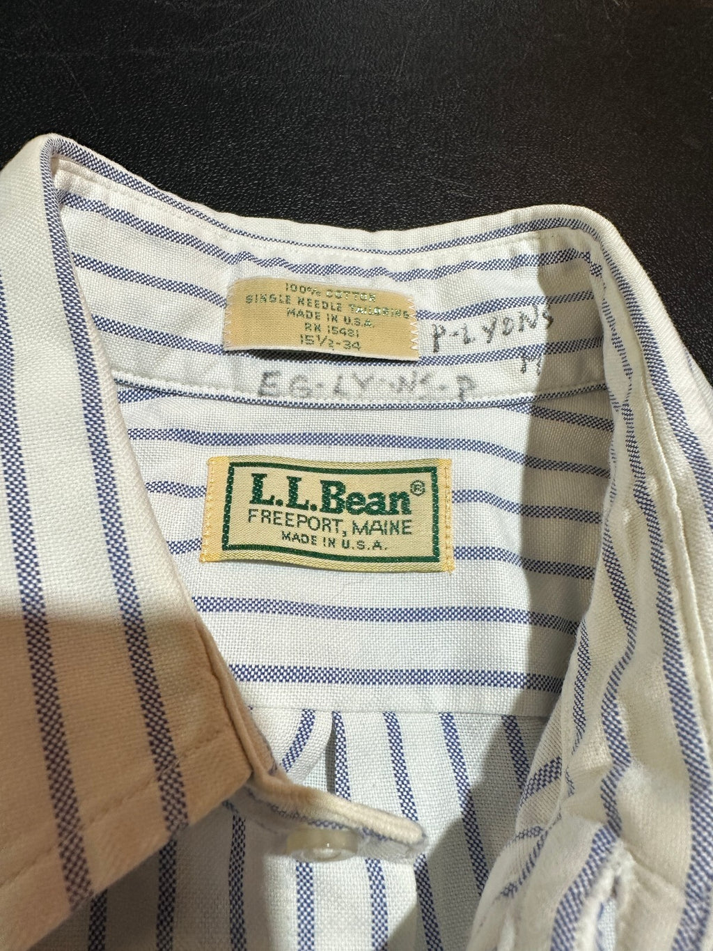Vintage L.L.Bean USA Oxford Pinstripe Shirt 15.5 34