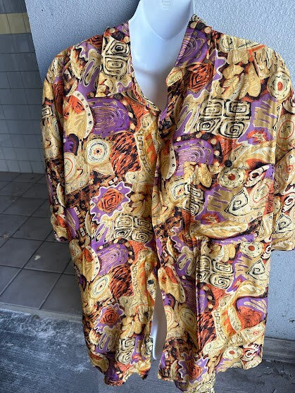 One 800 Hundred Silk Abstract Camp Shirt Large