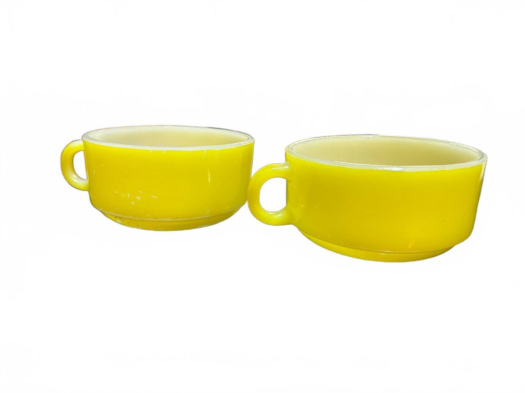 3 Vintage Glasbake Yellow Milk Glass Soup Bowls J-2711