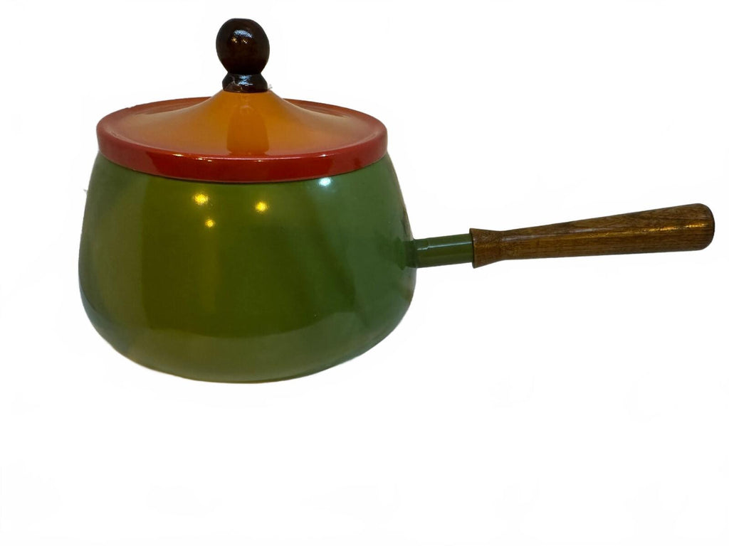 Vintage 1970s Avocado Green Fondue Pot Orange Lid