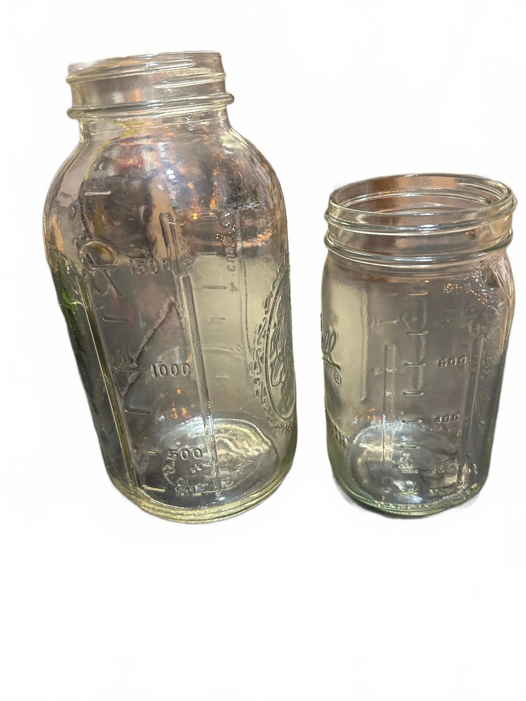 Vintage Ball Mason Fruit Medallion Jars 24oz 48oz Set