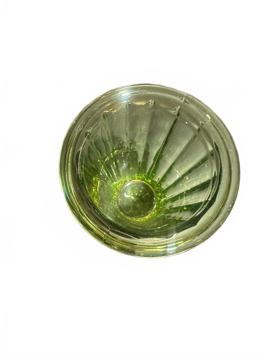 Vintage Green Ribbed Glass Vase 7" Mid Century