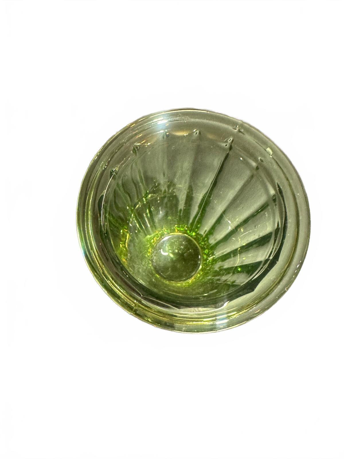 Vintage Green Ribbed Glass Vase 7" Mid Century