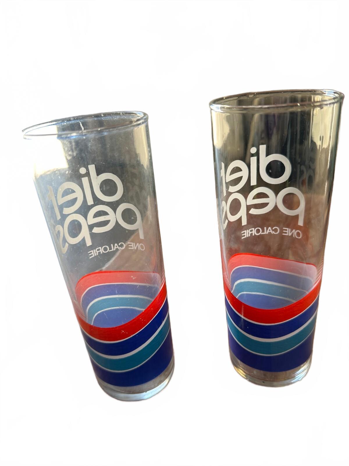 2 Vintage 1980s Diet Pepsi One Calorie 7" Glasses