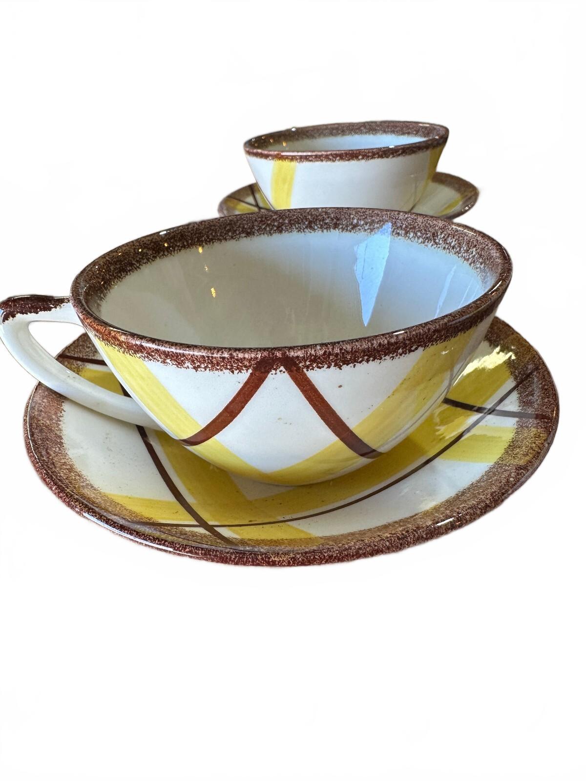 Vernon Kilns Organdie 4 Cups 8 Saucers Yellow Plaid