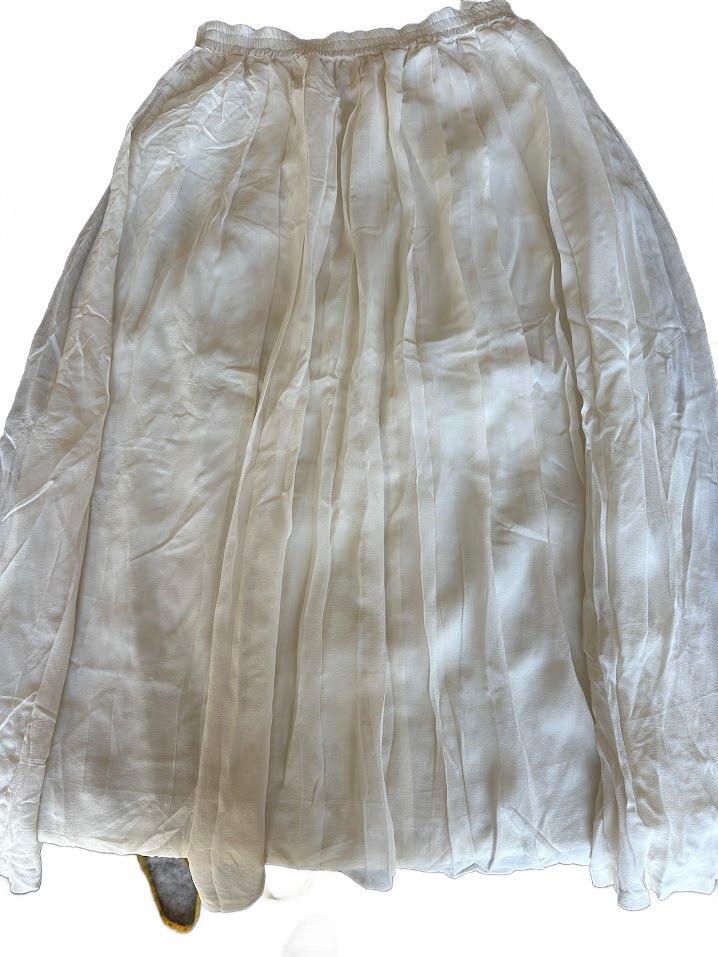 Michael Simon Cream Silk Pleated Maxi Skirt 2