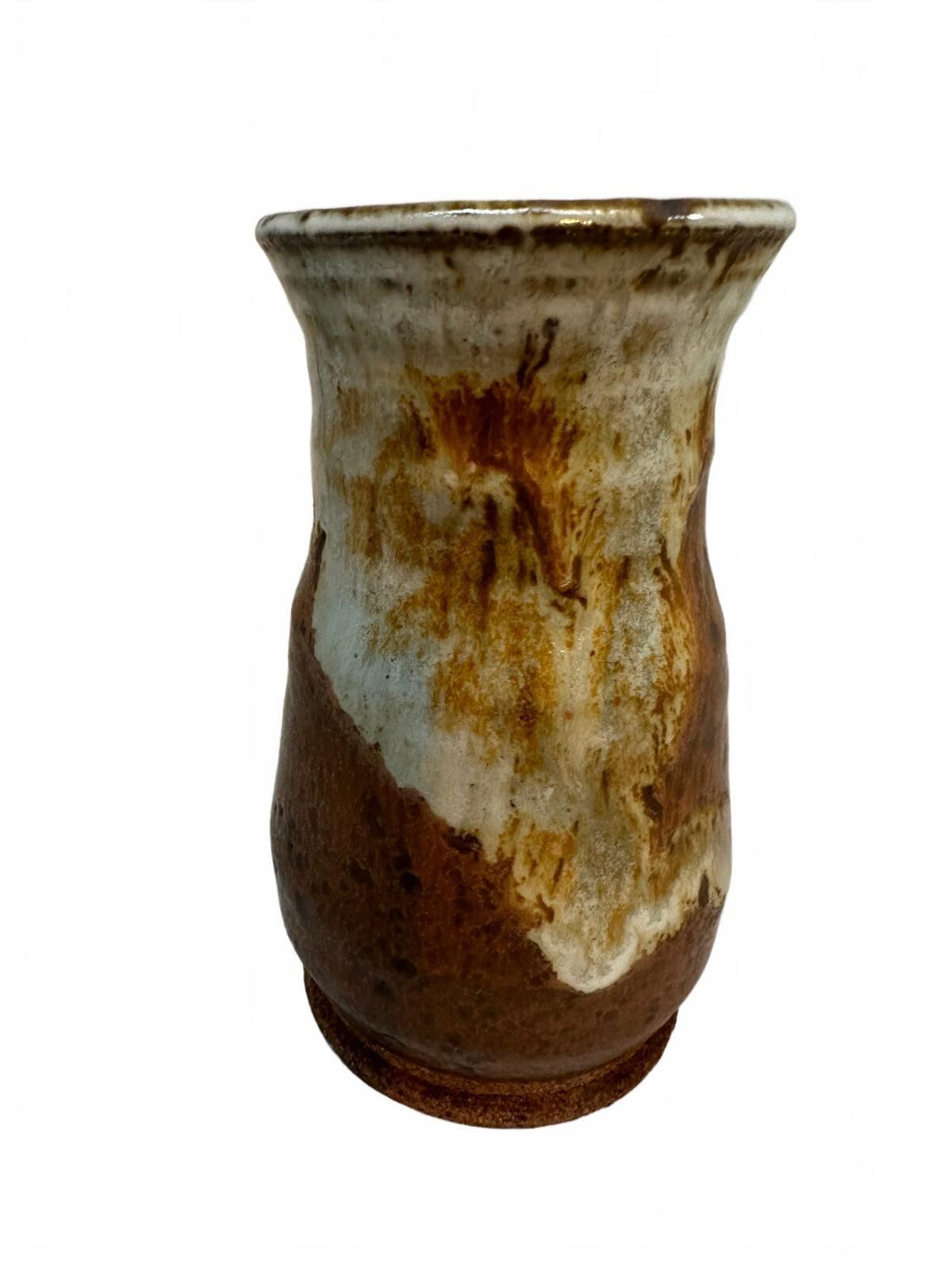 Vintage Brown Cream Drip Glaze Studio Pottery Vase
