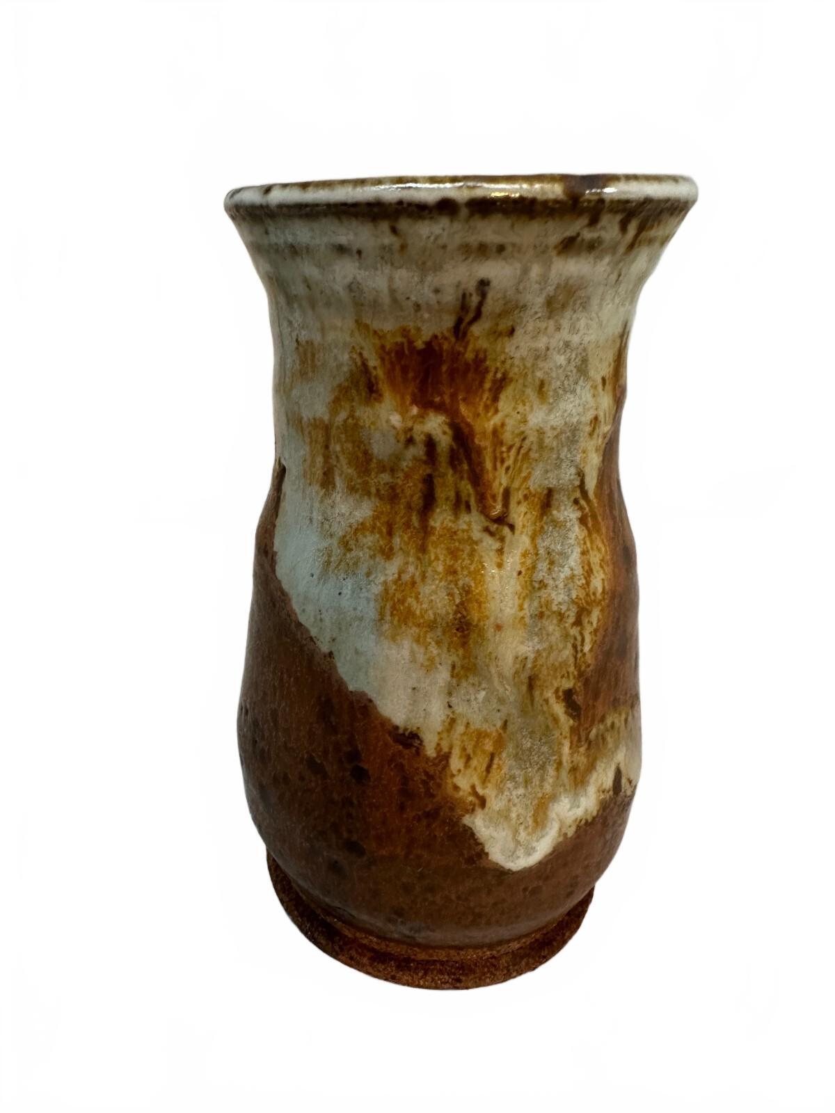 Vintage Brown Cream Drip Glaze Studio Pottery Vase